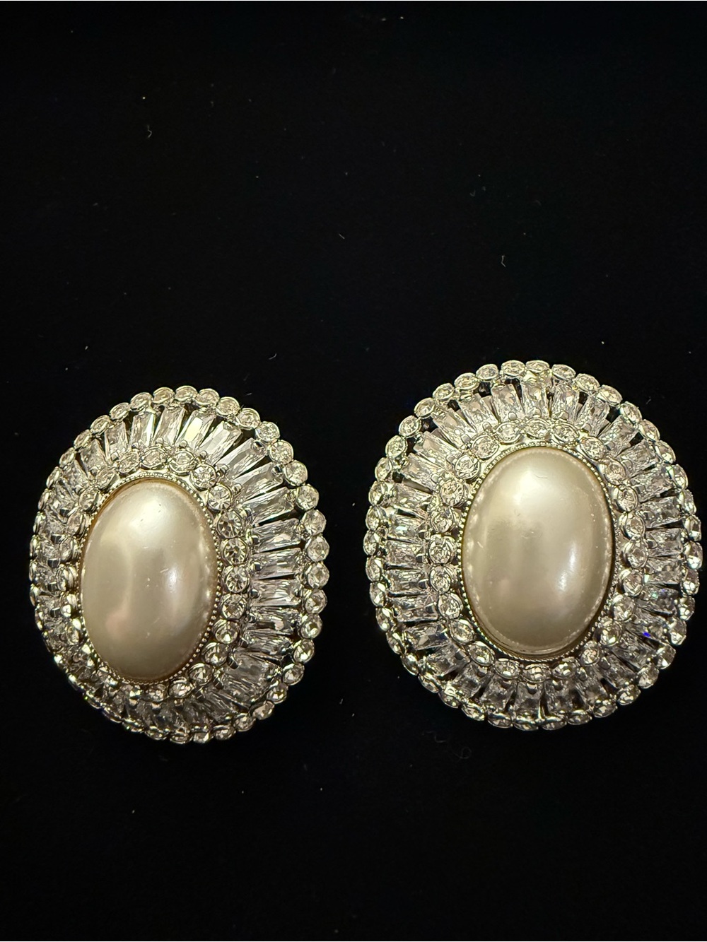 Alessandra Rich Crystal Pearl Oval Statement Earrings Silver NWT